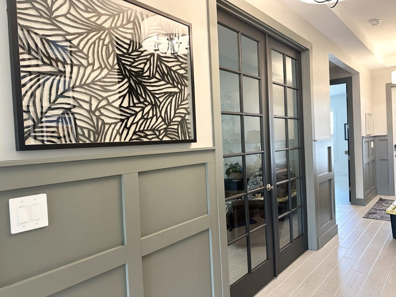 Board and batten wainscoting in a hallway