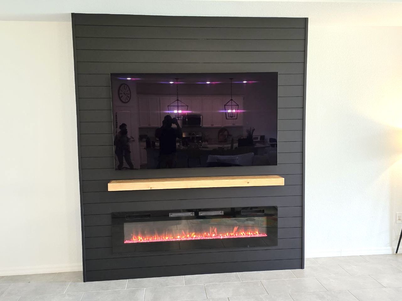 Custom entertainment wall with electric fireplace